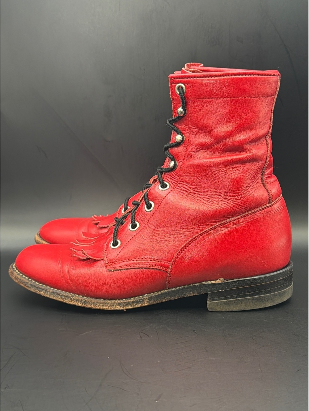 Vintage Justin Red Leather Lace-Up Logger Work Boots Women's Size 6 B L503 - Picture 4 of 13